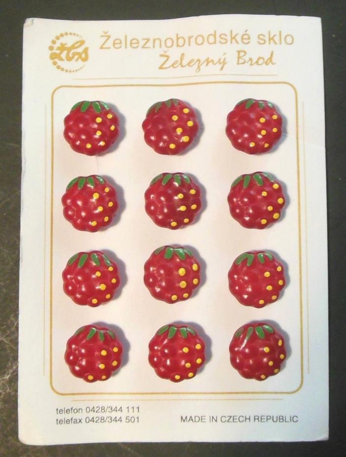 Original Card 12  Zeleznobrodske skio Czech Realistic Glass Red Berry Buttons