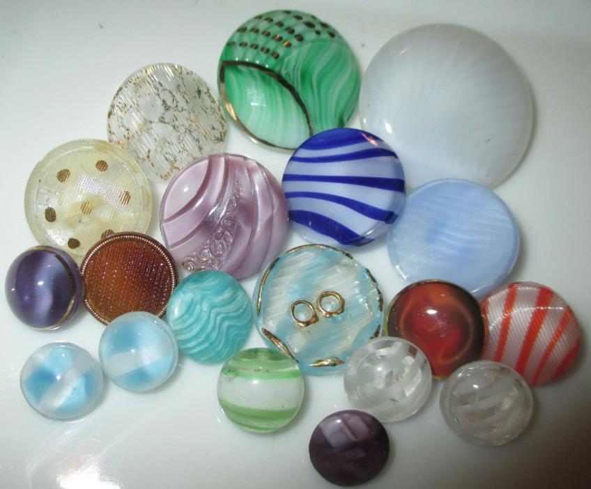 AWESOME LOT 19 VINTAGE STRIPED GERMAN GLASS MOONGLOW BUTTONS IN ALL COLORS