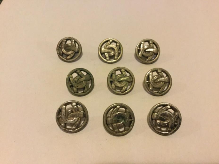 Lot of 9 Vintage Open Work Buttons Silver Color Metal? Horseshoe Nail 5/8