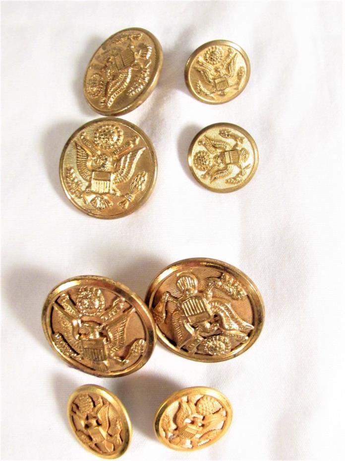 Lot Of 8 Gold Tone Metal Military Buttons / Waterbury Button C. Conn. Scovill