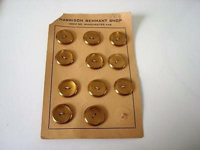 11 Vintage Brass Tone Sew Through Buttons 5/8 In. Original Card