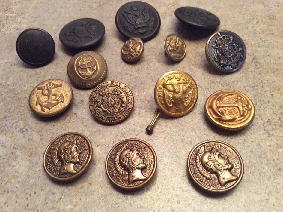 Vintage MIlitary  Metal Buttons ROMA, VAN GUARD,REX PLURES LOT 15