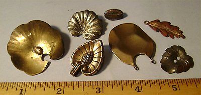 Lot of 7 Vintage Silvery & Golden Metal LEAF Buttons / Baubles - AS IS