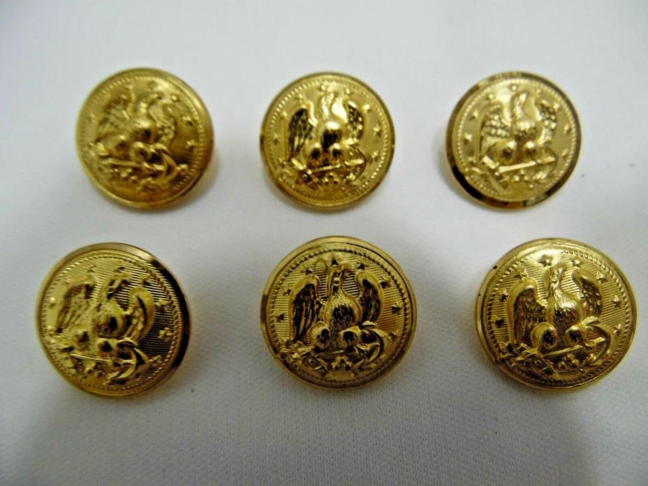 Vintage New Old Stock Metal Buttons Eagle Anchor Stars Lot of 6 Gold Shank Back
