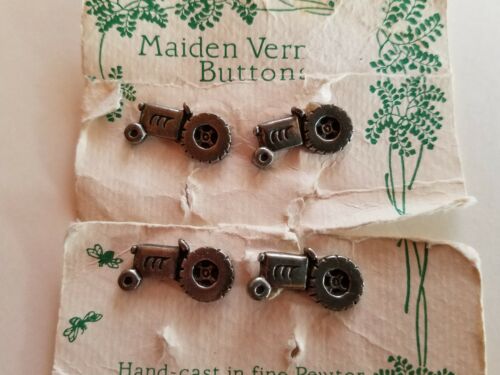 Vtg 80's Button set Pewter novelty Tractors Maiden Vermont