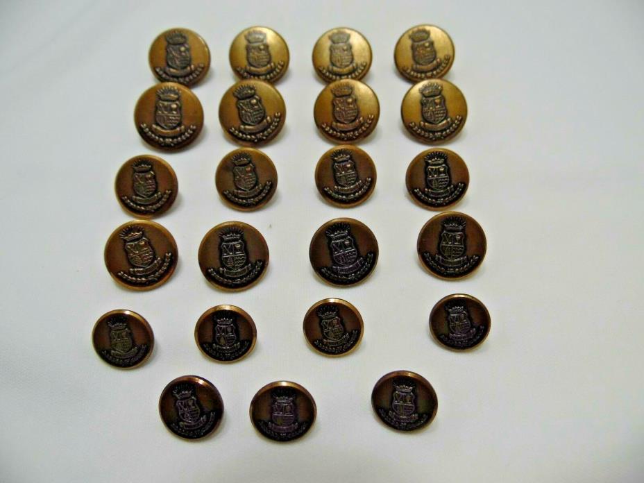 Vintage New Old Stock Metal Buttons Shield Laurel Antique Gold Lot/23 Shank Back