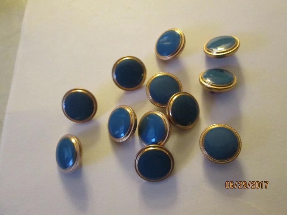 lot 12 Metal Buttons Blue Enamel Gold UNUSED Uncirculated Vintage Era