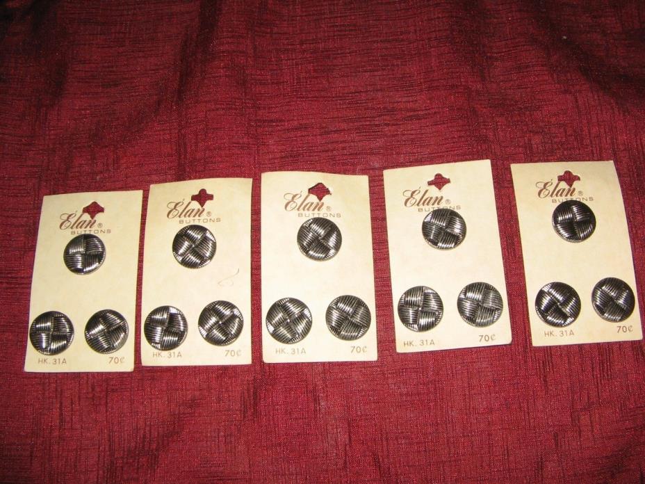 Vintage Buttons METAL ELAN LOT OF 15 - 5 CARDS OF 3 3/4 INCH WEAVE PATTERN