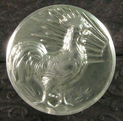 Vintage White Metal Rooster Crowing at Sunrise Button, 7/8'