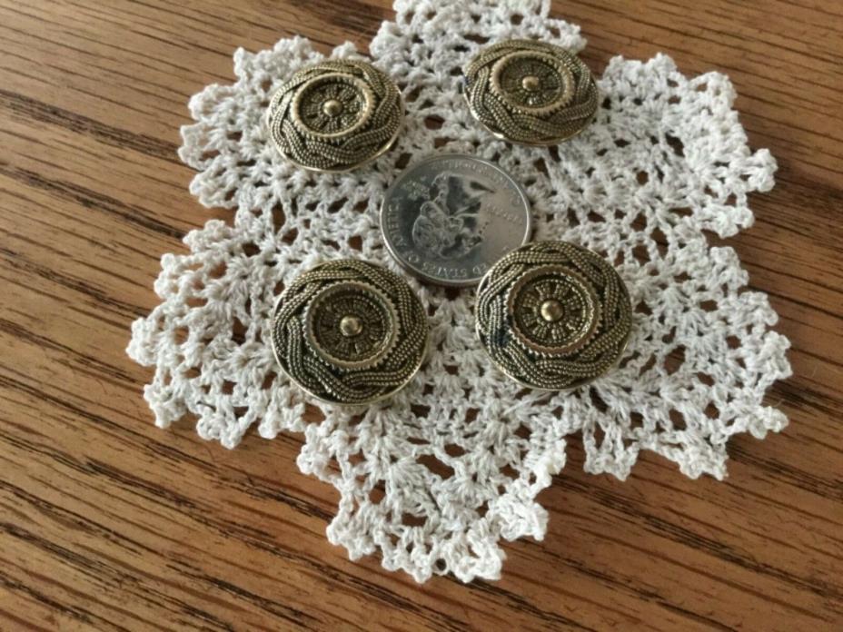 4 Vintage Metal Filigree Buttons Flower