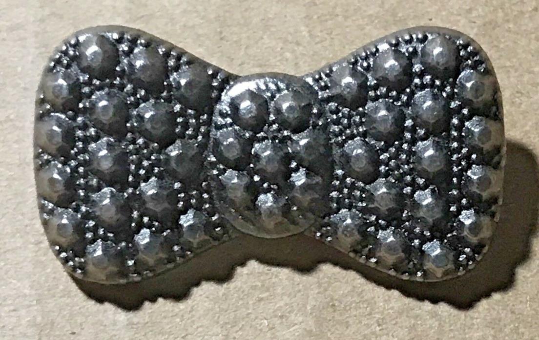 Unique Large BOW TIE Metal Faceted Realistic Antique Silver Button 1 1/8” GLINTS