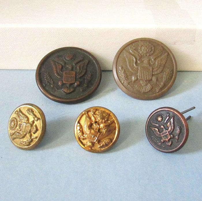 Military BUTTON United States US ARMY Great Seal Eagle Shield & Stud Vintage