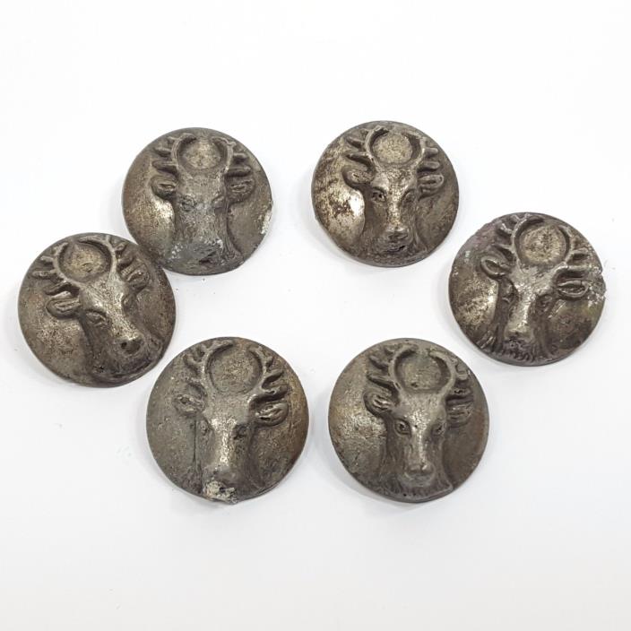 Vintage Metal 8 Point Buck Deer Stag Head Buttons Set Of 6 Shank Backs