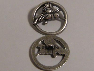 Nicky Epstein buttons.  Lot of 6 antique silver color HUMMINGBIRD, Shank, 1
