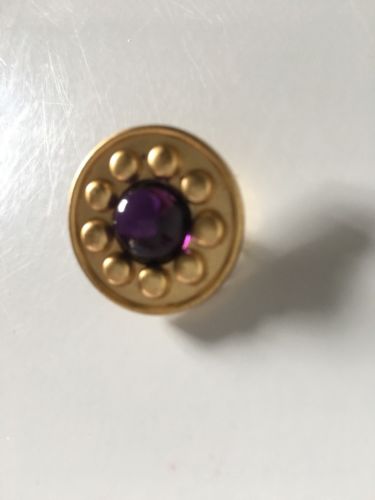 Fancy Button Textured Brass With Amethyst Glass Cabochon