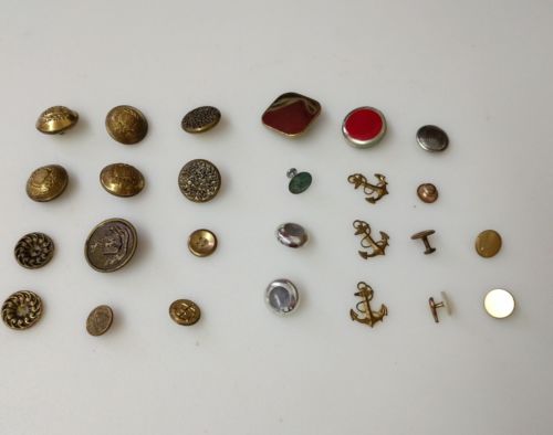 Lot of 26 Antique & Vintage Metal  Buttons Anchor, Insignia, Some Matching