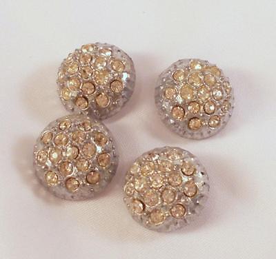 Lot 4 Vintage Buttons Rhinestone Silver Pot Metal Clear Glass Stones 5/8