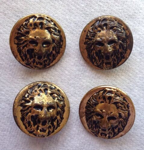 Set of 4 Gold Tone Lion Head Metal Buttons/Blazer Style/Black Accents/1 1/8