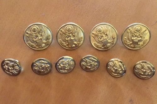 Waterbury Button Co. 10 Gold Tone Military Metal Eagle (4 Big / 6 Small)