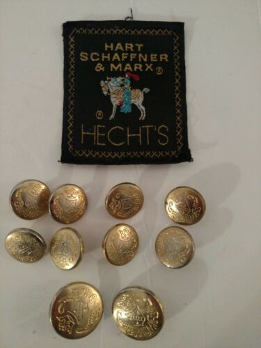 Hart Schaffner & Marx 10 Buttons Gold Tone Metal and Label Blazer Buttons