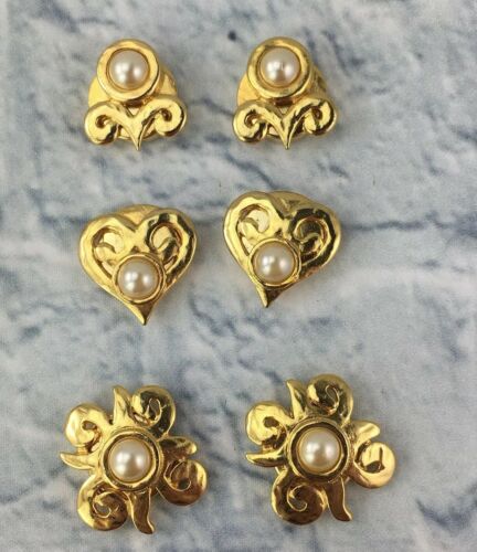 Fun Set Of 6 Button Covers Gold Tone Faux Pearl 3 Sets Of Two Vintage Retro