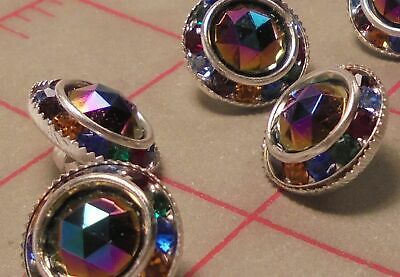 2 Czech Medium Rhinestone Shank Buttons Rainbow Colors 5/8