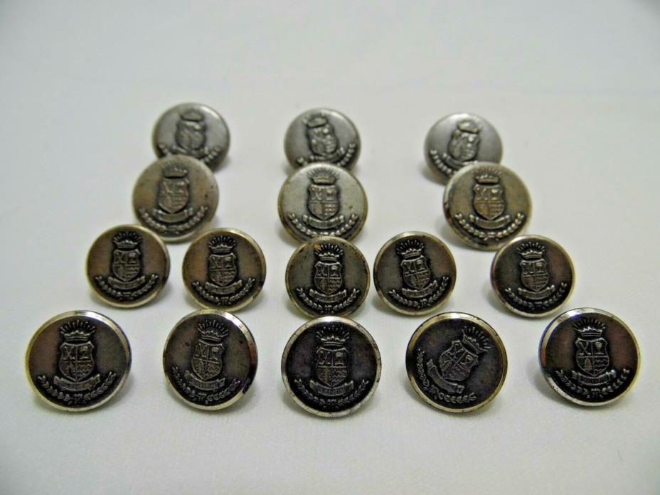 Vintage New Old Stock Metal Buttons Shield Laurel Silver Lot of 16 Shank Back