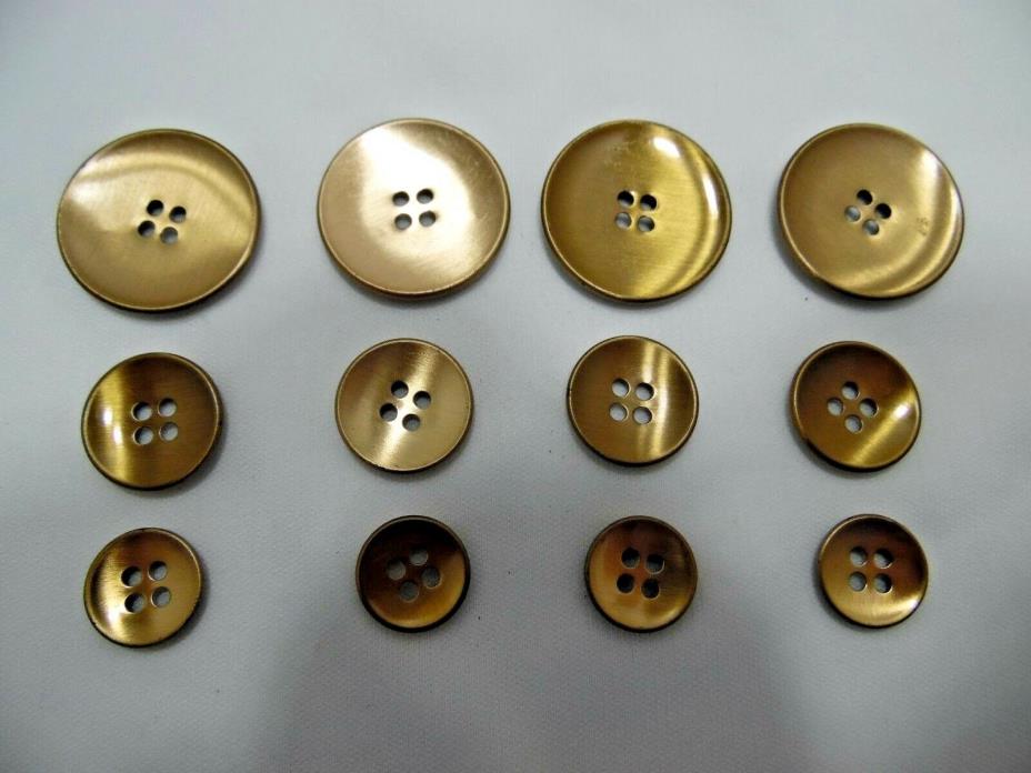 Vintage New Old Stock Metal Buttons Sew Thru Through 4 Hole 3 Sizes Gold Tone
