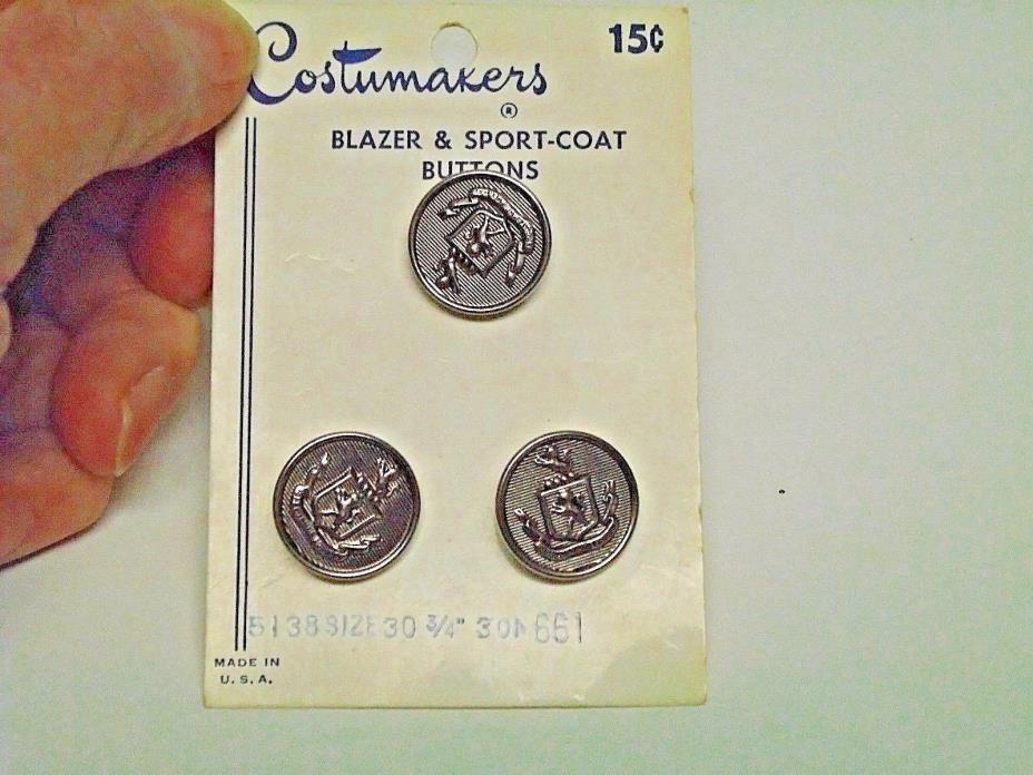 Vntg Sewing Buttons 1 Card Costumakersr Lion Crest Metal Blazer/Jacket NEW