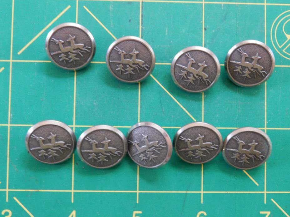 Lot of 10 3/4 Inch Metal Buttons, Deer & Trees Patterned