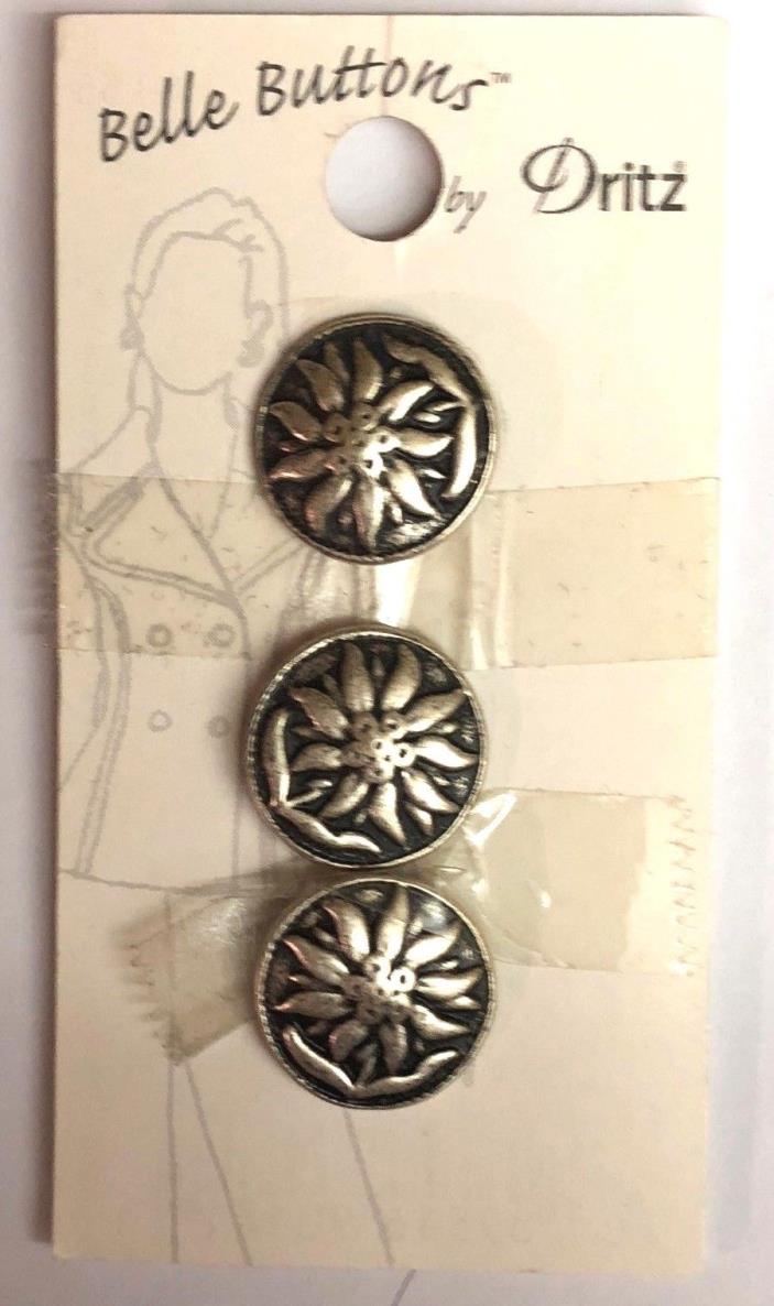 BELLE BUTTONS BY DRITZ ANT SILVER SUN FLOWER 11/16