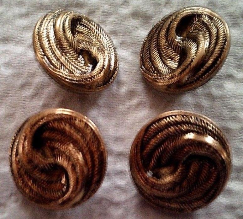 Four Women's Woven design gold color metal 7/8 inch unmaked round buttons