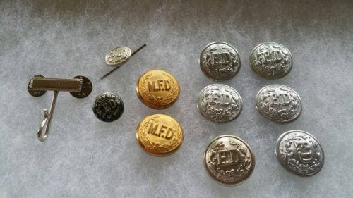 F.D.  New York ,FIRE DEPARTMENT BUTTONS EMBOSSED METAL ANTIQUE 10 Pieces in All