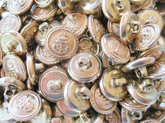 TEN Brass Buttons Anchor and Crown Navy Shank Steampunk Military
