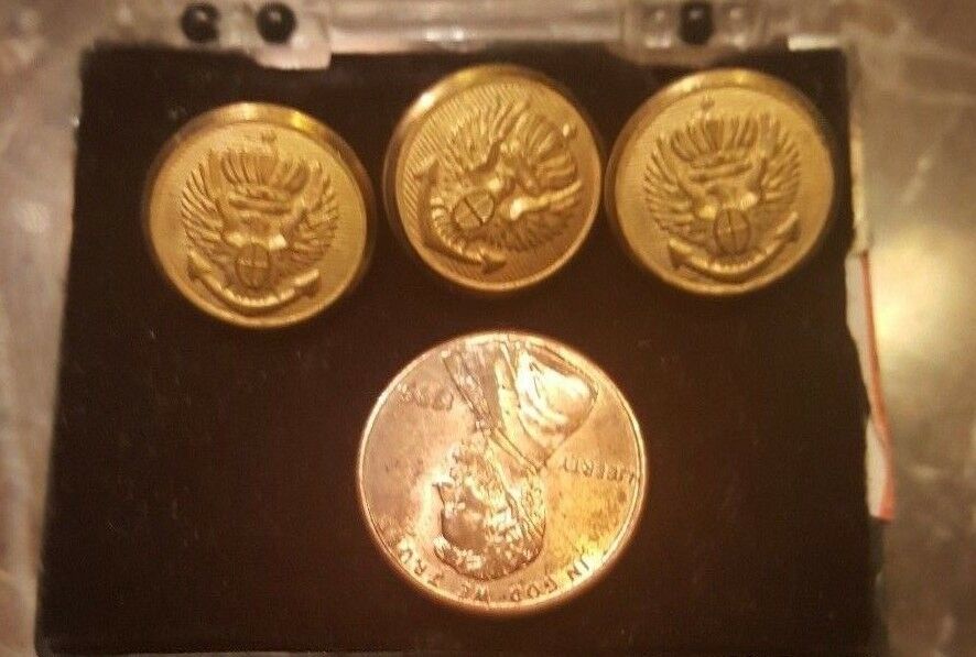 Military Button, Eagle with Shield, Crown Above and Anchor Below Lot of 4