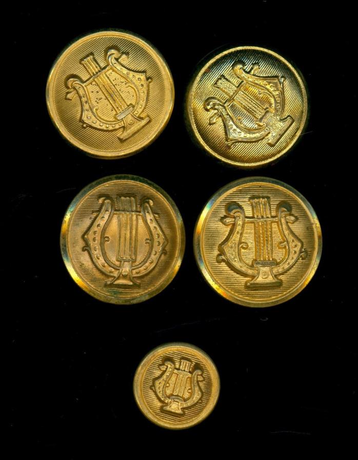 5 Music Band Harp Button 14mm 22mm Coat Cuff Sleeve Gold Quality Vintage Lot N76