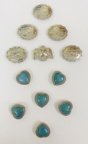 Lot 12 Button Covers Silver Tone Turquoise Native Southwestern Faux Hearts Bird