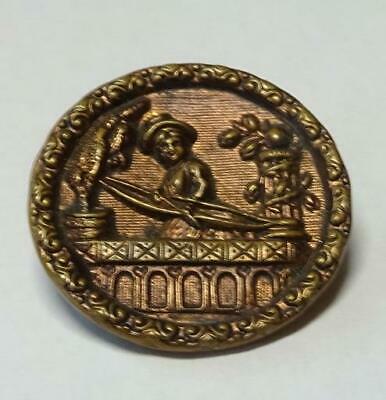 Medium vintage metal picture button figure with bow