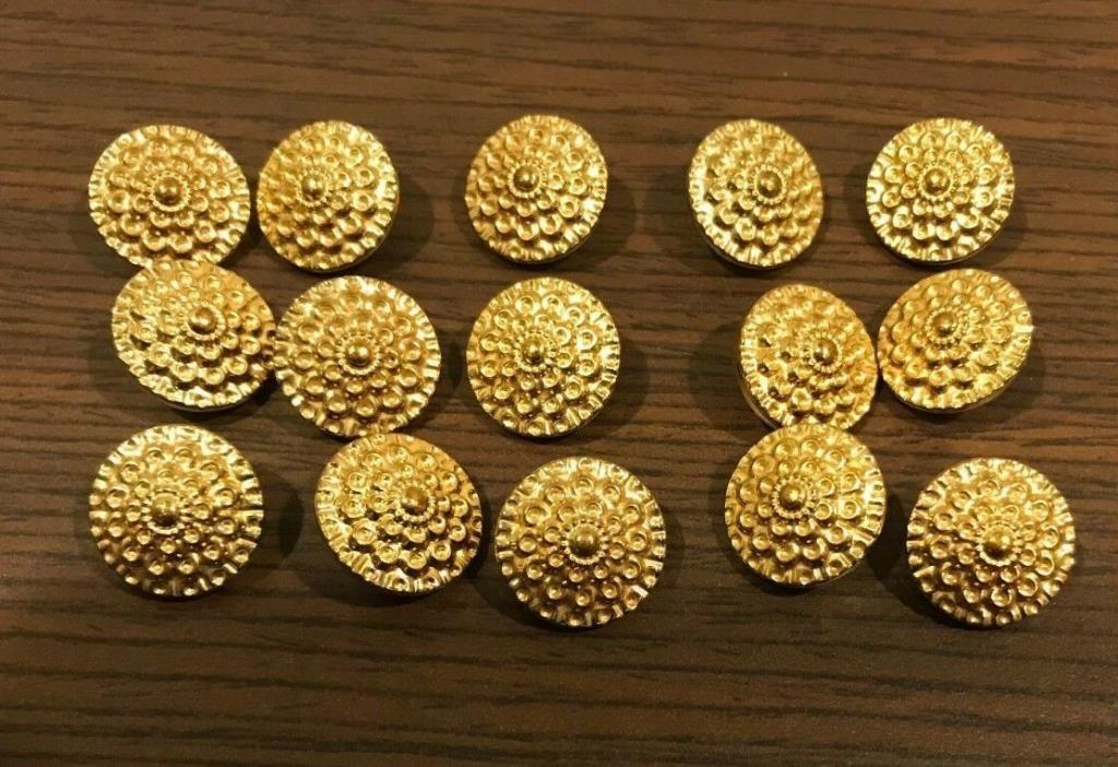 Vintage Gold Metal Buttons, Flower Design, lot of 15