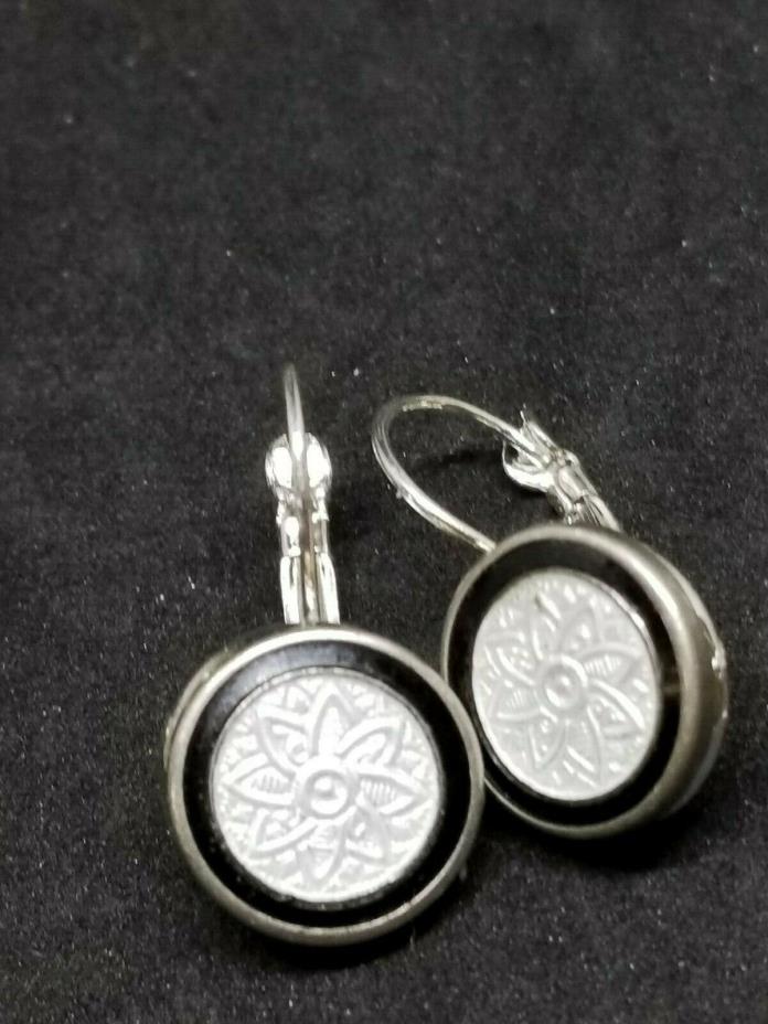 Antique Guilloche Earrings in SP lever back finding