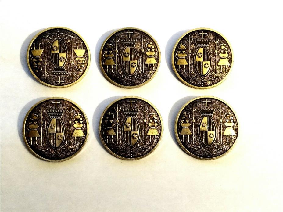 Vintage Nordic Inspired Renaissance Knight Metal Antique Finish Buttons 1 3/8