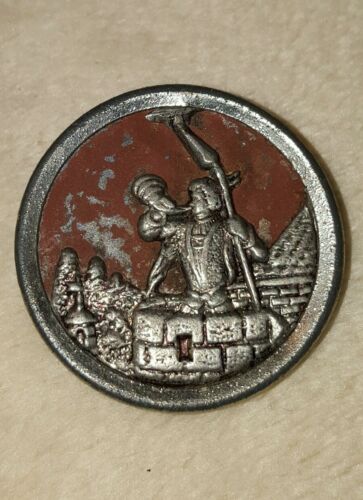 Vintage Metal Picture Button Collectible Knight Medieval Scene