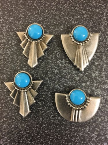 4 Faux Silver And Turquoise Western  Button Covers