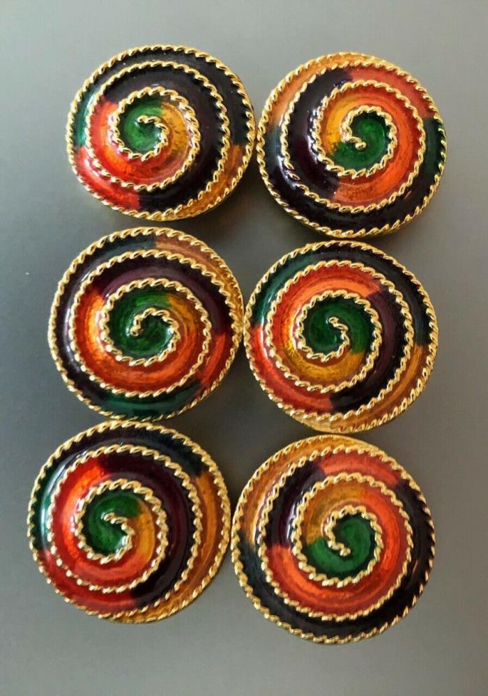 6 Vintage swirl Button Covers by Nony NYC (1 has a back that doesn't quite work)