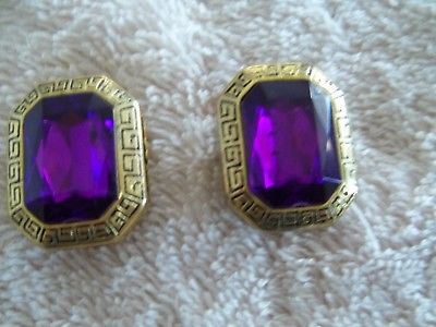 Vintage Button Covers, Lot of 2, Gold Tone Metal, Magenta Acrylic Stones