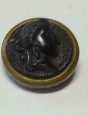 Vintage metal waistcoat button black glass classical head