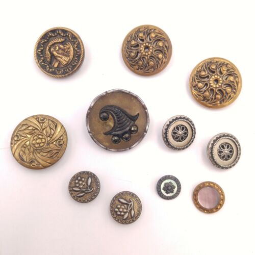 Mixed Lot of 11 Vintage Metal Buttons - Round Textured Pairs