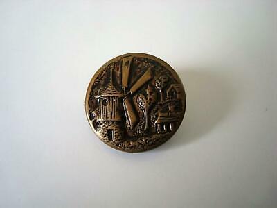 Vintage Metal Windmill and Cottages Button 3/4 In.