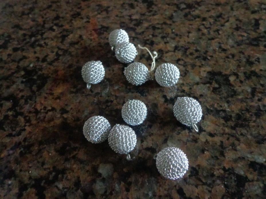 Vtg. Lot-10 Silver Metal Mesh Ball Buttons 1/2in.