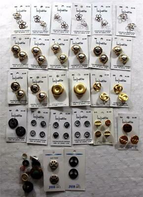 Lot of 50 Buttons La Petite JHB Other Carded Silvertone Goldtone Black All Sizes
